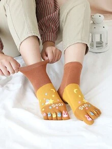 5pairs Women's Creative Cartoon Character Personalized Five Toe Mid-Calf Socks For Autumn And Winter - Multicolor - View 5