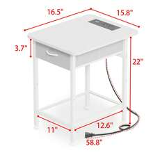 Nightstands Set of 2 with Charging Station and Fabric Storage Drawer, Side Table with Storage for Bedroom, Bedside Tables with Steel Frame - 白色 - 查看 5