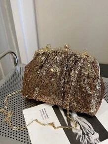 銀片包型號2023新款:時尚金屬鏈條,閃爍亮粉,適用於女人派對及拍照,設計閃亮奪目。可作肩背包或送禮給好友。與晚宴服裝、假日派對服裝、雞尾酒裝、聖誕服裝完美搭配。 - 金色 - 查看 9