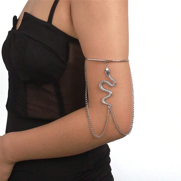 Bracciale Da Donna A Forma Di Serpente Retrò In Stile Gotico Da 1 Pezzo In Colore Argento, Adatto Per Matrimoni, Banchetti, Feste