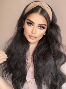 Extensión De Cabello Sintético Largo Y Rizado Con Banda Para La Cabeza - Black-brown - Ver 4