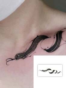 Tatuaje De Serpiente De Clavícula Unisex Con Etiqueta Engomada Personalizada De Halloween Para Una Sola Persona En Una Pequeña Salida Personal - Negro - Ver 1