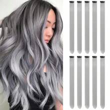 10pcs Colorful Clip-In Hair Extensions, Synthetic Streaks Hair Pieces For Party, Music Festival & Halloween