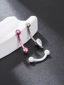3入組庚16不銹鋼粉色眉毛穿孔環色彩彎形啞光珠杆弓形穿孔眉毛螺紋唇環耳環,為女士和男士提供身體珠寶飾品 - 白色 - 查看 4