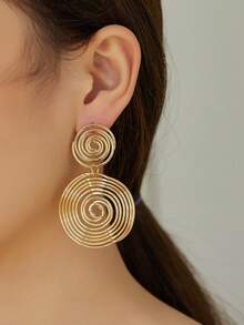 Juego De 6 Piezas De Aretes Triangulares Y Circulares Geométricos En Tono Dorado - Amarillo Oro - Ver 3