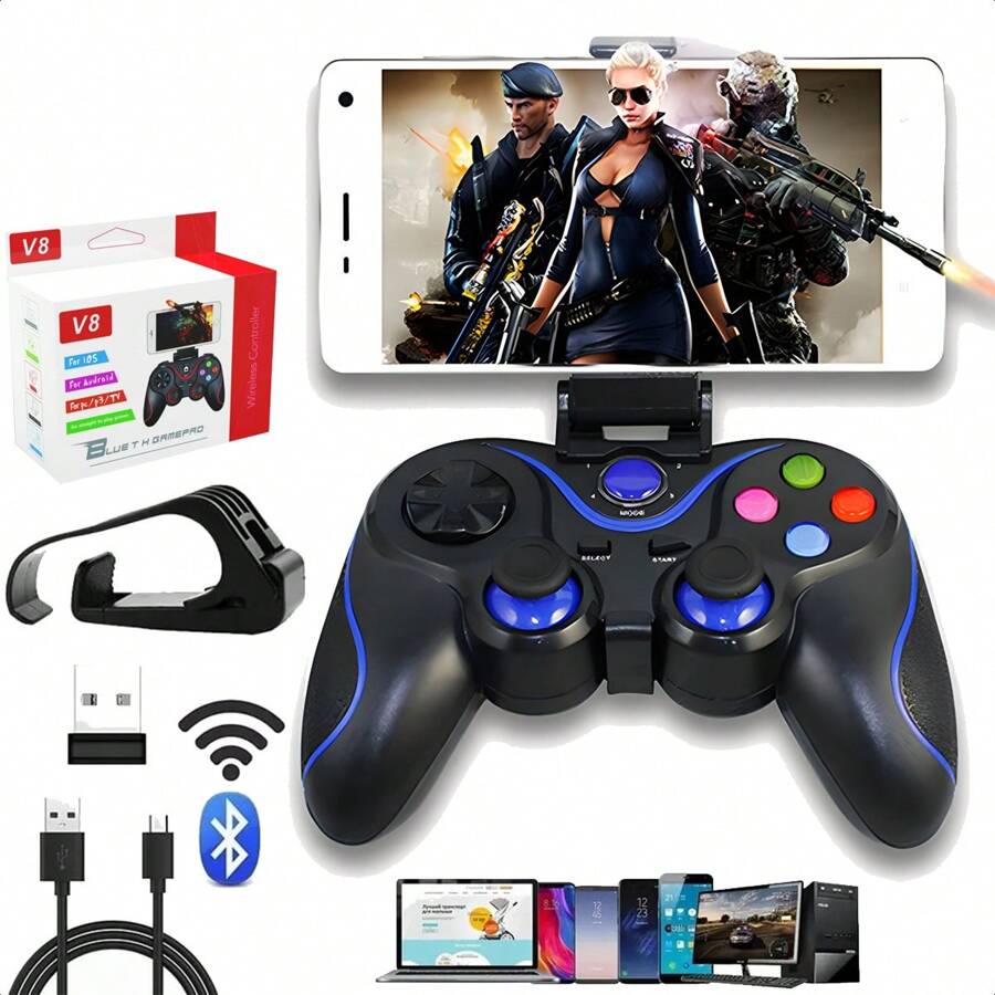 Mando Para Celular Bluetooth Soporte Gamepad, juego de vídeo Soporte para PC, computadora portátil, teléfono inteligente, Tablet, TV, BOX con Android 3.2 o superior - Azul - Ver 1