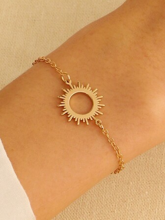 1pc Minimalist And Fashionable Stainless Steel Sun Charm Bracelet Suitable For Women's Daily Wear