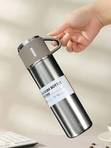 500 毫升不銹鋼真空保溫水瓶,帶便攜式手柄和按壓式飲用蓋,適合戶外露營徒步,矽膠防漏保溫杯 - 銀色 - 查看 3