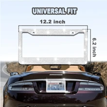 Bling Diamond License Plate Frames 2 Packs- AIRXWILLS Rhinestone License Plate Frames For Women, Stainless Steel Sparkly Car Plate Frame, 3 Styles To Choose:1PC/2pcs/2pcs+Bling Valve Stem Caps - White - View 4