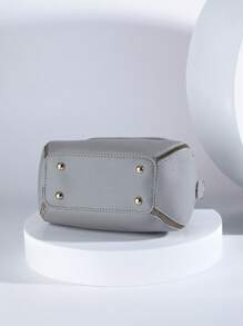 PINCNEL Fashionable Rotating Lock Closure Handbagshoulder BagVintage, CasualWith Adjustable StrapFor Girl, For Woman, For Women, Rookies & White-Collar Workers Bag, Perfect For Office, Work, Business, Commute, Mother Day Gifts, Mom Gifts, Mommy's Essentials, Mommy Bag For Going Out, Fashionable Business Casual Bag For Women, Perfect For Office, Business And Work - Light Grey - View 3