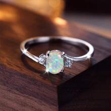 1pc Elegant Sterling Silver Oval White Australian Opal & Small White Ring, Engagement/wedding/anniversary Gift For Women