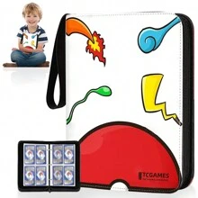 Álbum para Tarjetas,400 Coleccionables Álbum de cartas, Carpeta de Tarjetas, para Tarjetas coleccionar/tarjetas de juego/tarjetas deportivas,con cremallera y correa cordón, impermeable - Rojo - Ver 1