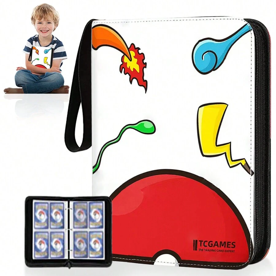 Álbum para Tarjetas,400 Coleccionables Álbum de cartas, Carpeta de Tarjetas, para Tarjetas coleccionar/tarjetas de juego/tarjetas deportivas,con cremallera y correa cordón, impermeable - Rojo - Ver 1