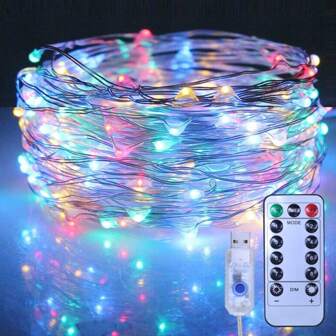 1PC Copper Wire Fairy String Lights 8 Modes USB Powered, Remote Control for Wedding Party Home Christmas Decoration【Colorful】