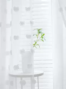 1pc High-End American Style Double-Layer White Tulle Curtain With Fluffy Pompom, Suitable For Living Room, Bedroom And Other Occasions - White - View 2