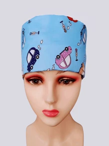 1 Mũ làm việc màu xanh dành cho nữ có họa tiết ô tô dễ thương Thích hợp cho y tá và các công việc vệ sinh khác nhau cần bảo vệ chống bụi và kháng khuẩn - Màu xanh lam - Xem 2