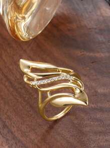 1枚优雅立方氧化锆戒指，适合女性佩戴，适用于婚礼、订婚、周年纪念、派对等场合，也是情人节、母亲节的理想礼物。 - 金黃色 - 查看 2