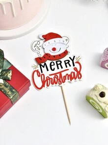 4 件随机圣诞蛋糕装饰、蛋糕甜点插件、圣诞快乐印花、圣诞派对婚礼餐厅家居蛋糕装饰、圣诞配件、厨房用品、烘焙工具 - 彩色 - 查看 3