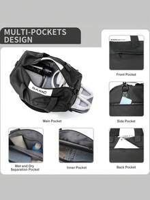 Floless 男女運動專用小型健身袋,防水旅行揹包配有鞋口和濕包,運動健身手提袋,輕量周末隨行包,可摺疊訓練運動掛袋,適用於旅行跳舞健身游泳瑜珈. 健身袋/旅行袋/瑜珈袋 適用女性 - 黑色 - 查看 3