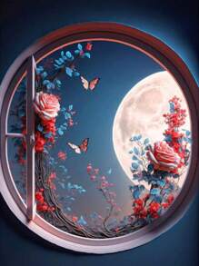 月亮、花朵、蝴蝶 DIY 钻石画、DIY 家居装饰手工艺品吊坠、全圆钻石刺绣、创意手工十字绣、可爱卡通绘画、定制礼品制作