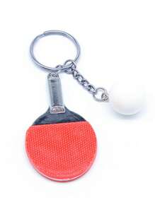 1pc Table Tennis Racket & Ball Shaped Keychain, Miniature And Realistic, Great Gift For Boyfriend - Red - View 3