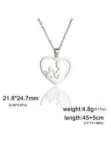 1pc Women's Elegant Stainless Steel Hollow Out Heart Cat Pendant Necklace, Cute Animal Fashion Jewelry Gift