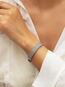 1入組個性化和極簡不銹鋼錶帶風格手環,時尚和多用途 - 銀色 - 查看 3