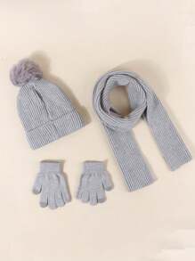 兒童純色帽子+圍巾+手套(3入組) - 灰色 - 查看 2