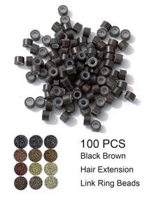 100入組黑色、啡色、米色髮延長工具套件,微型環狀環節鏈球,內襯5mm矽膠球,適用於人工毛髮延長工具-多色,髮延長連結環鏈球 - 巧克力棕 - 查看 1