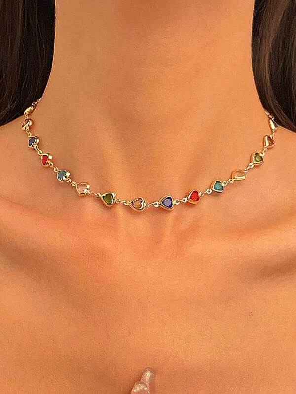 1 pieza Collar con colgante de corazón multicolor de moda, sencillo y único, adecuado para el uso diario de la mujer en San Valentín