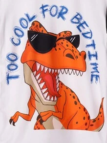 男孩卡通和標語圖案T恤和條紋圖案長褲緊身睡衣套裝 - 黑與白 - 查看 3