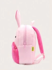 1pc Girls' Lovely Pink Rabbit Shaped Plush Backpack With Zipper Closure, Suitable For Daily Use - Hot Pink - View 9