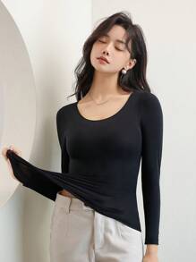 Women's Self-heating Ultra-thin Long Sleeve Thermal Underwear Top With Anti-static & Seamless Design For 37°c Autumn & Winter Wear - Black - View 7