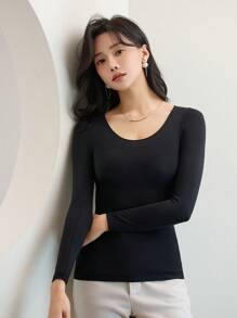 Women's Self-heating Ultra-thin Long Sleeve Thermal Underwear Top With Anti-static & Seamless Design For 37°c Autumn & Winter Wear - Black - View 5