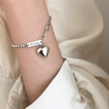 Pulsera de Diseño Sencillo para Mujer, Diseño Ins Versátil Y De Moda, Estilo Fresco Y Moderno - corazon plateado/S064 - Ver 4