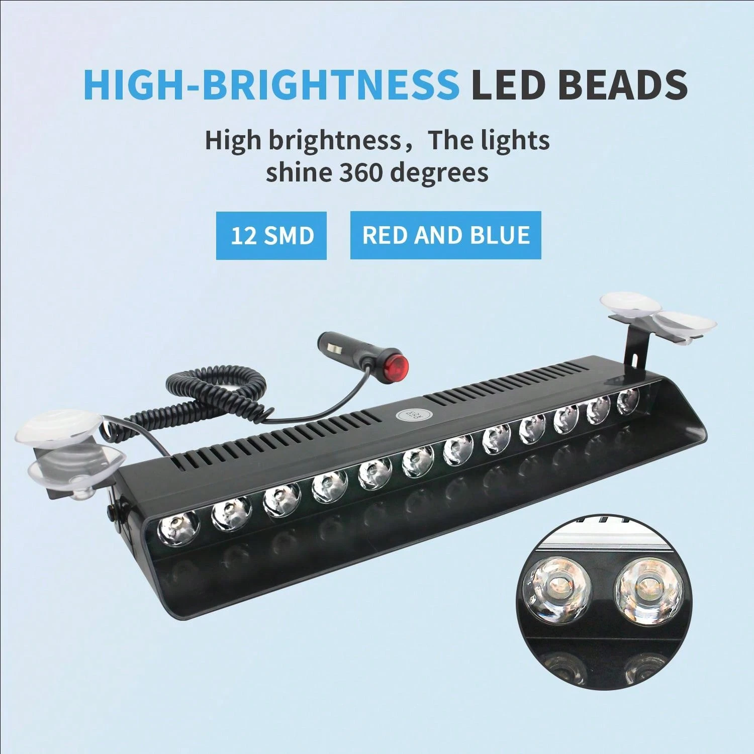 13.5 Inch Led Emergency Dashboard Strobe Light Bar With Suction Cup ...