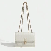 Plain Color Women's Chain Strap Crossbody Shoulder Bag - Beige - View 4