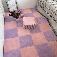 6pcs/set Soft Shaggy Anti-slip Square Patchwork Floor Mats, Washable & Cuttable And Can Be Used As Large Bedside Carpets, Home Or Bedroom Decoration - Pink+Purple - View 2