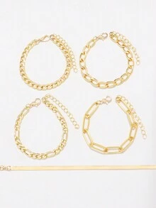 5入組時尚魅力紙夾&幾何連鎖手鍊,歐美女性日常珠寶飾品配件 - 金黃色 - 查看 4