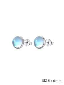 MODIAN 925 Sterling Silver Round Exquisite Moonstone 4 5 6 MM Stud Earrings Platinum Plated Charm Ear Studs For Women Jewelry