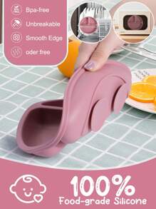 3pcs Suction Bowl And Utensils, Suitable For Infants And Toddlers, Made Of Silicone, Divided Design, Wooden Handle Spoon & Fork Silicone Child Plate Microwave And Dishwasher Friendly Kid Gifts
