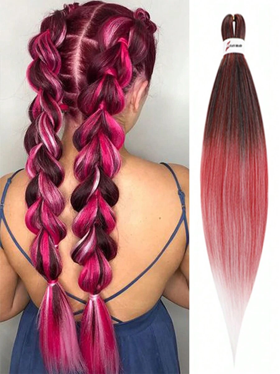 1入組合成纖維漸層啡紅色編香克拉拉髮片,26吋 - 拼色 - 查看 1