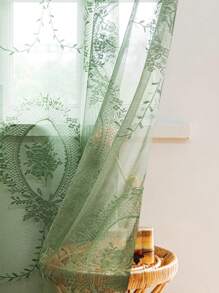 1件綠色蕾絲透光窗簾,甜美浪漫風格,適用於客廳、臥室、窗戶和門飾 - 綠色 - 查看 8