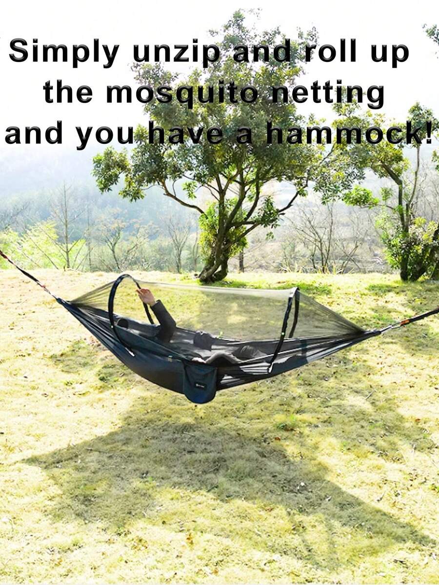 1入組自動蚊帳吊床戶外露營野營閒暇防蚊吊床 - 黑色 - 查看 1