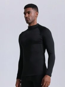 Áo thun thể thao dài tay cổ cao, co giãn cao, nhanh khô, kiểu dáng boyfriend, chống nắng, thích hợp cho chạy bộ, tập luyện, tập gym, màu đen, mùa xuân. - màu đen - Xem 2