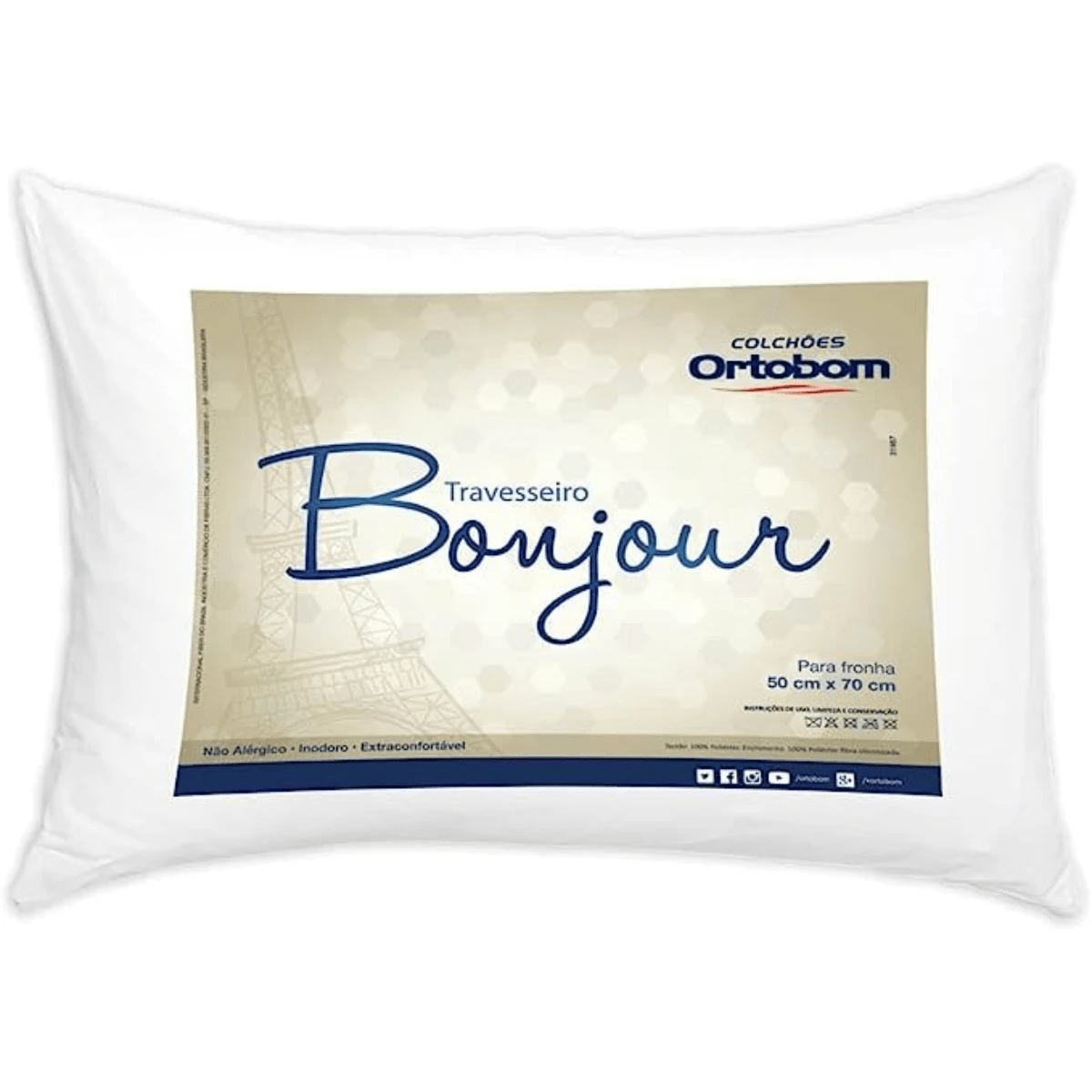 Travesseiro Ortobom Bonjour 100% Antalérgico 50x70cm - Branco - Visão 1
