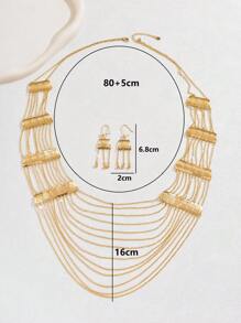 3pcs Set Luxurious European Style Bridal Jewelry, Trapezoid Hollow Flower, Multi-Layer Tassel Necklace And Earrings, Women Party Wedding Decoration