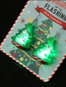 Led Light-up Christmas Tree Earrings - Green - View 6