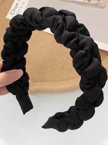 1pc Ladies' Black Pleated Puff Headband For Flattering Face And Adding Hair Volume, Simple Yet Classy - Black - View 1