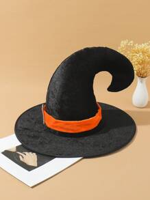 LEAJOURNO. Phụ kiện trang phục dự tiệc Halloween dành cho cả nam và nữ, Mũ nhung phong cách phù thủy và phù thủy có vành lớn & điểm cuộn tròn cho phim - màu đen - Xem 4